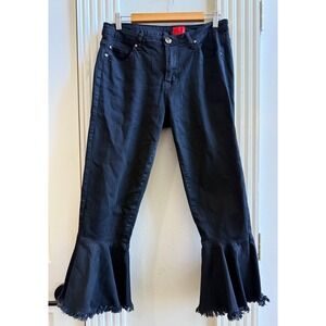 V Cristina Black Denim Flare Ruffle Hem Frayed Jeans Women Size 10 EUC